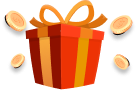 Red gift box with gold coins