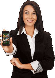 Woman holding a phone with the Springbok Casino mobile lobby on screen