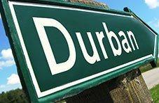Green road sign for Durban, South Africa