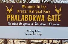 Welcome sign at the Phalaborwa Gate of the Kruger National Park
